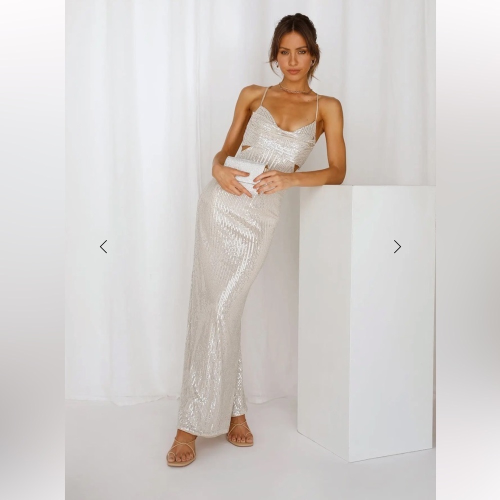 NWT Hello Molly Sparkling Moment Maxi Dress Silver - Picture 2 of 9